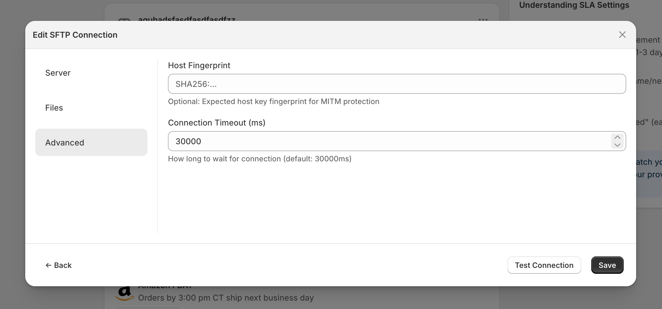 SFTP Advanced settings tab